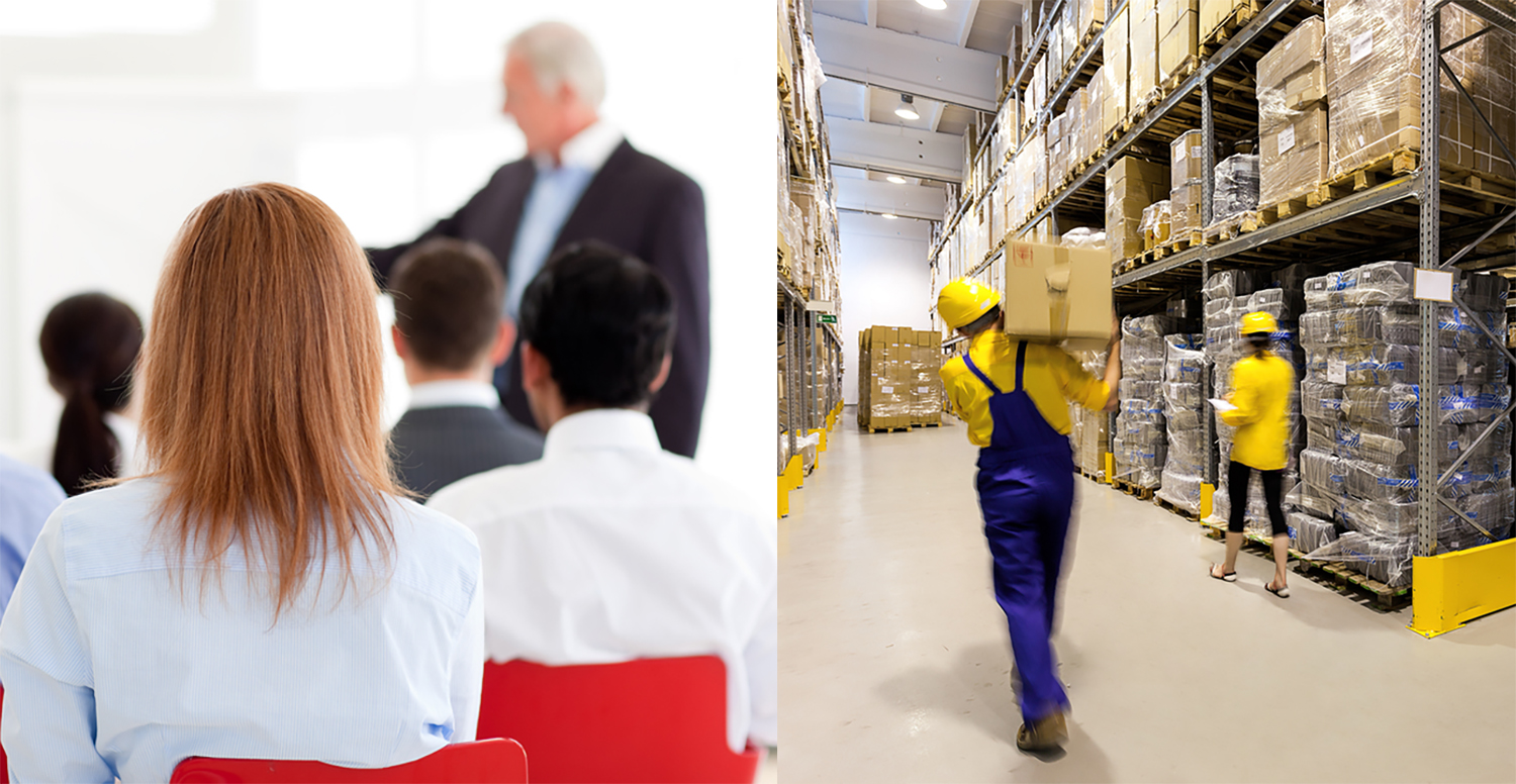 conference room and warehouse scene