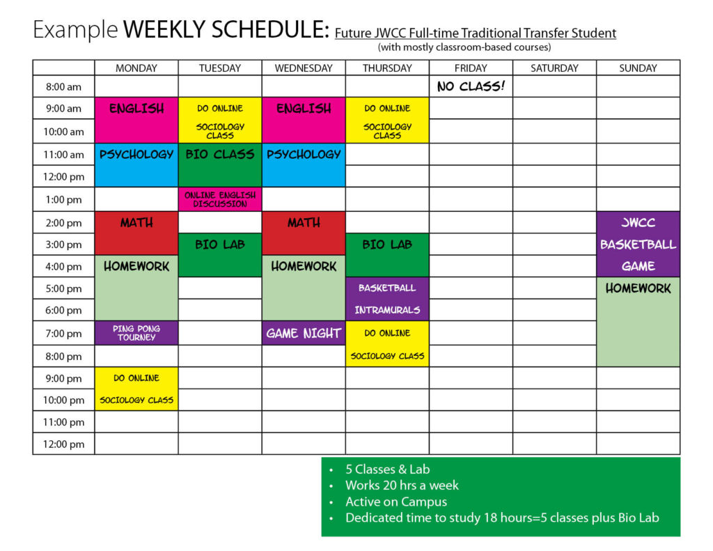 JWCC Full-Time Traditional Transfer Student Schedule