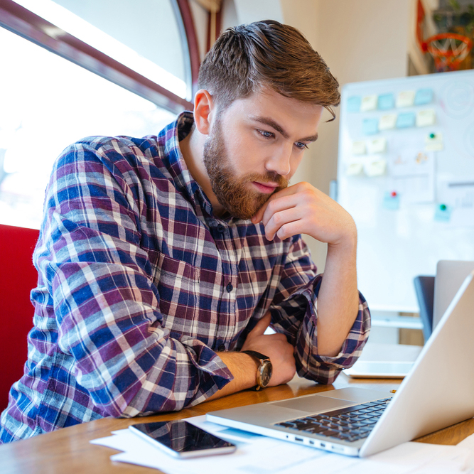 Student at computer studying