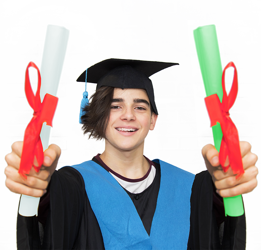 Student with two diplomas