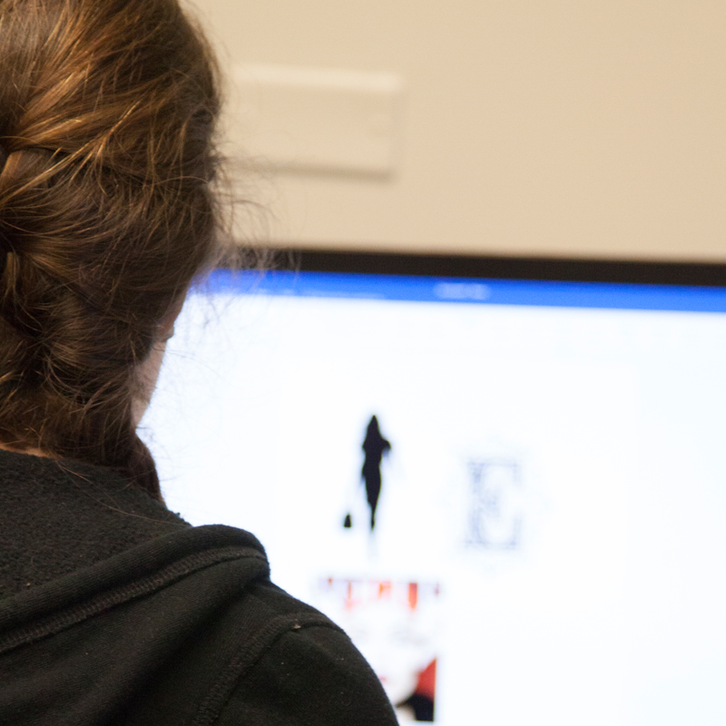 Girl reviewing a computer screen