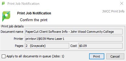 Print Notification Popup