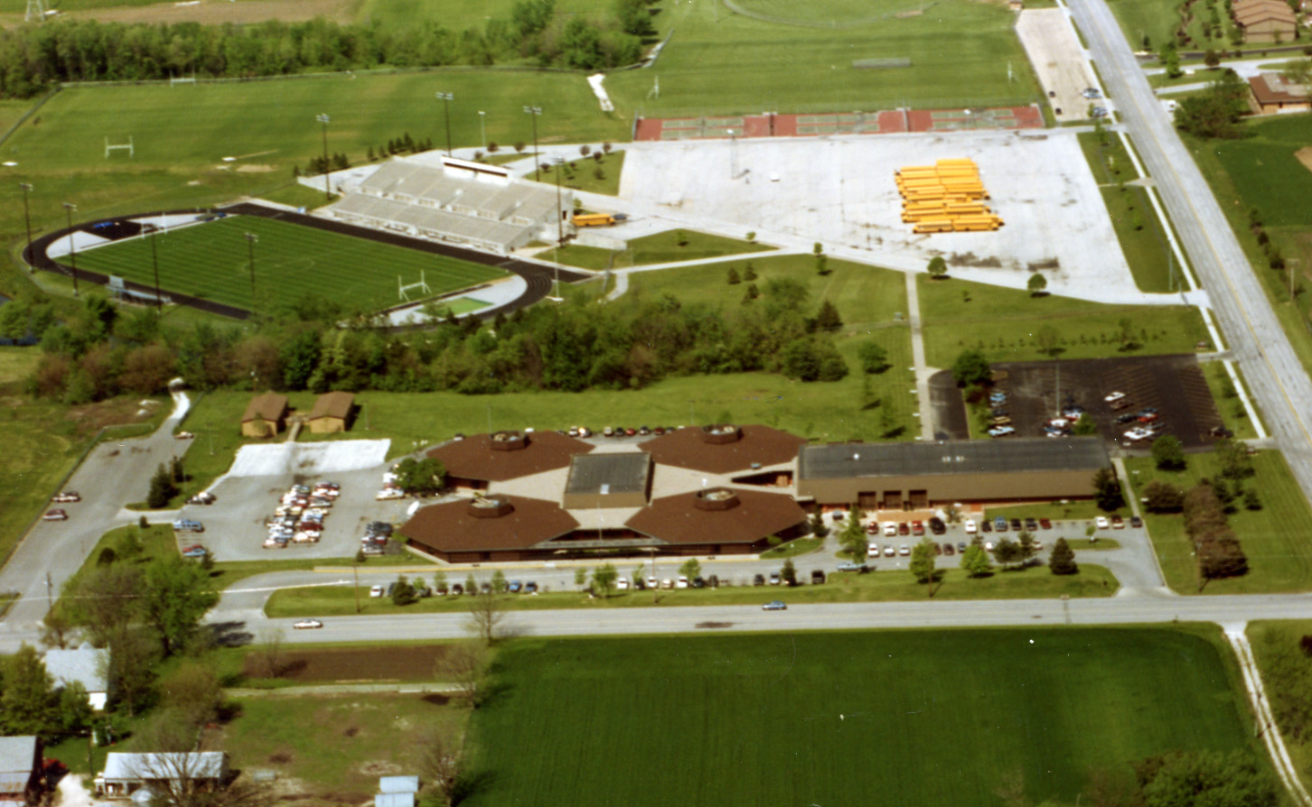 An aerial view of the old campus.