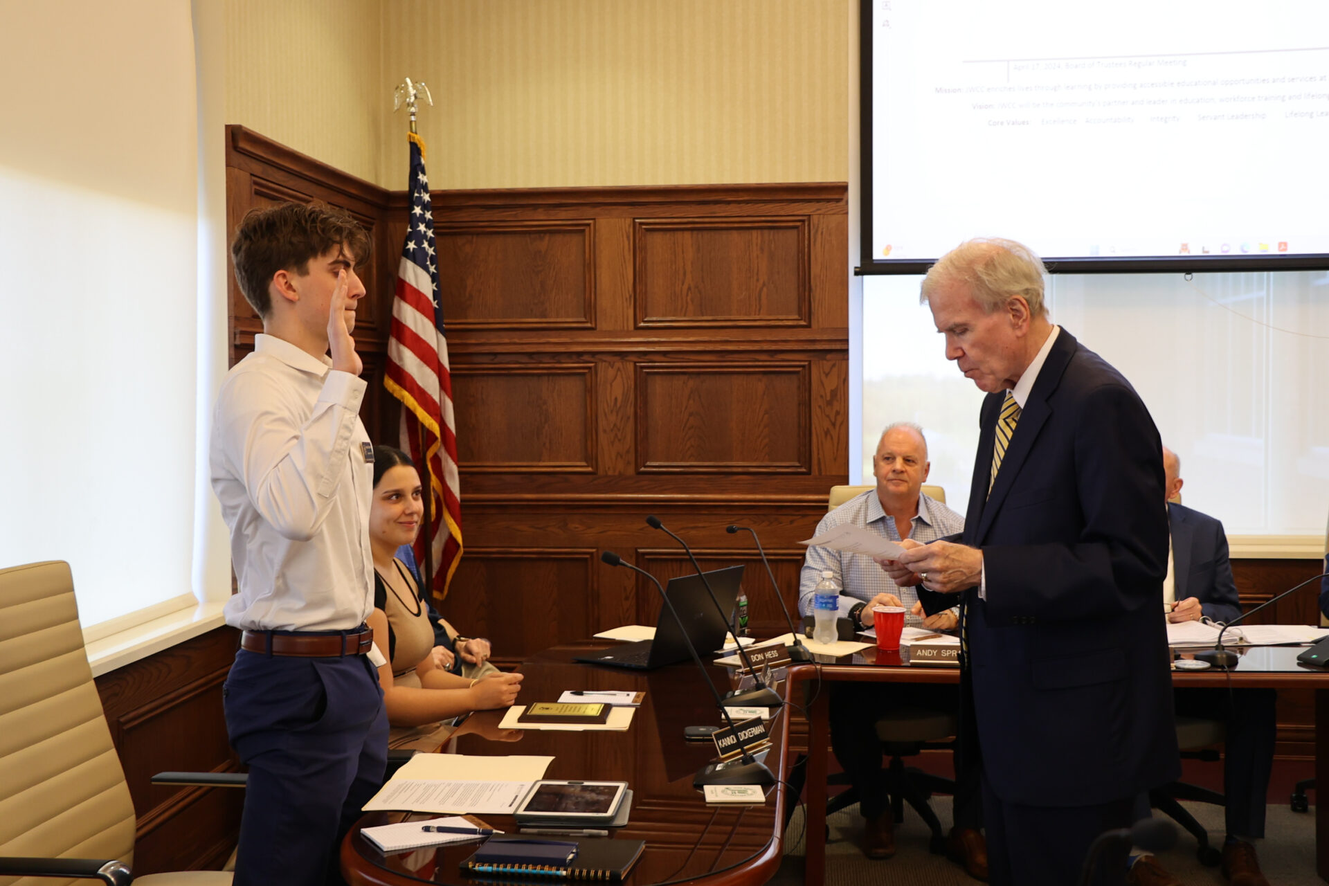 Student Trustee receiving Oath of Office