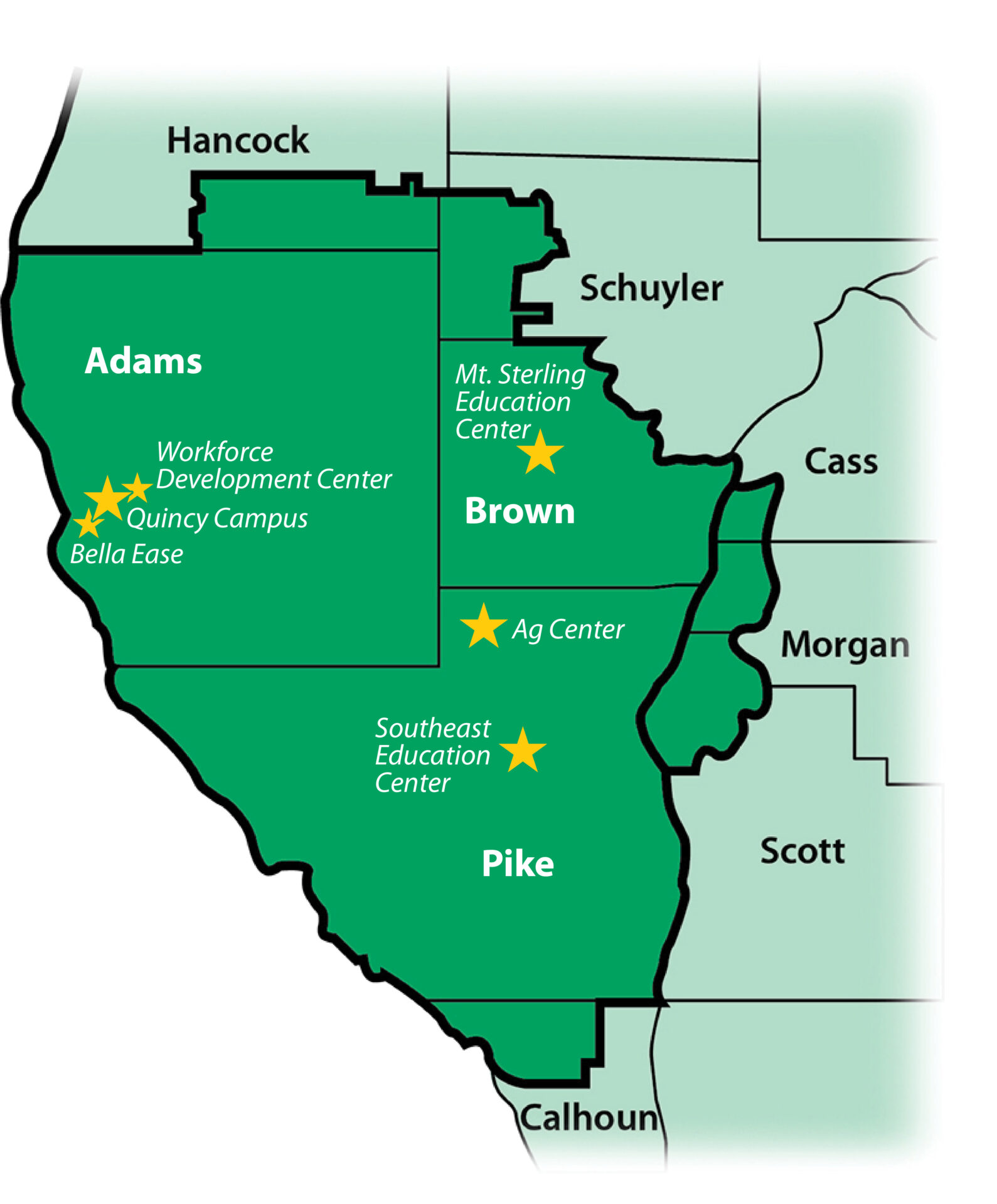 JWCC district map, highlighting our six regional center locations