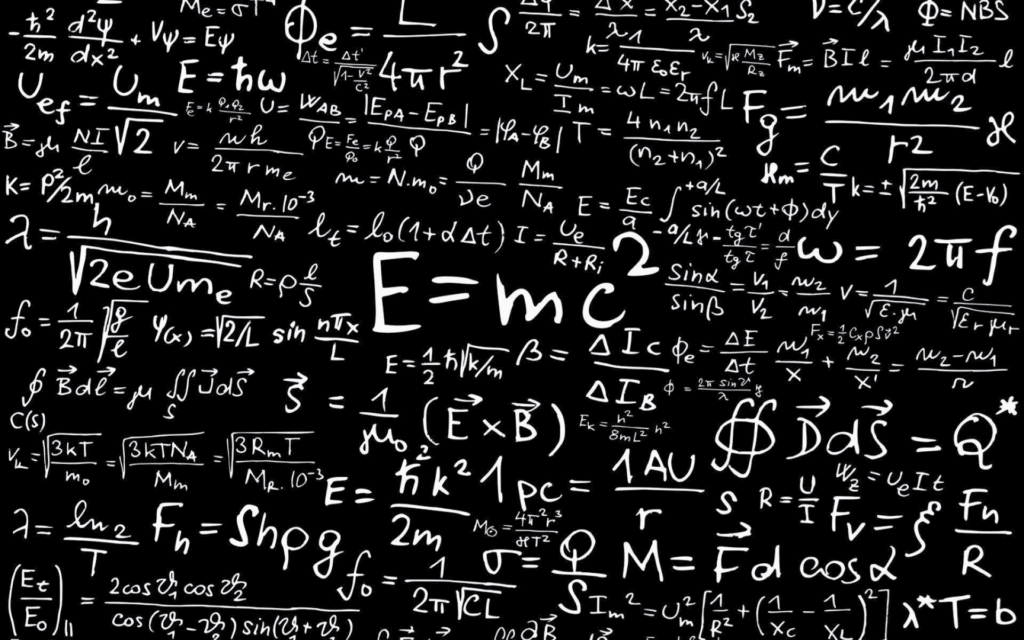 Various math equations on a dark background